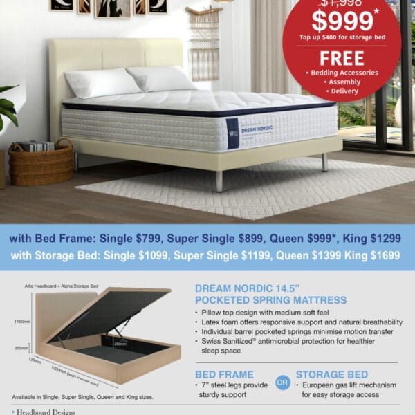 VIRO Dream Nordic 14.5'' Pocketed Spring Mattress with Bed Frame